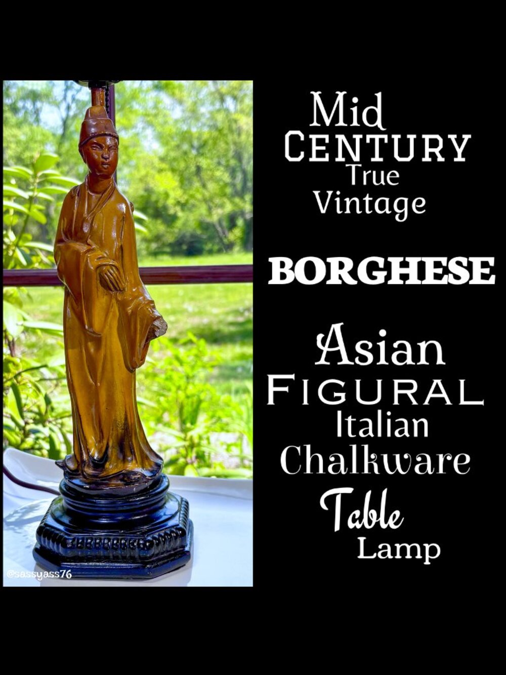 🆕 VTG▪️BORGHESE▪️Mid-Century Asian Figural Italian Chalkware Table Lamp